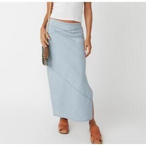 Free People - Light Blue Denim Maxi Skirt with Side Slit, Size 6